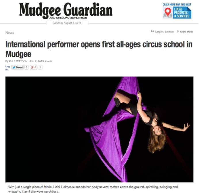 Heidi's first of many appearances in the Mudgee Guardian back in 2015 when she debuted Cirque M. 