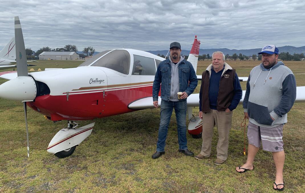 Tristan Tuckley, Ray Vincent and Scott Vincent with the Piper Aircraft they flew in on, a 1972 single-engine Piper PA-28-180.