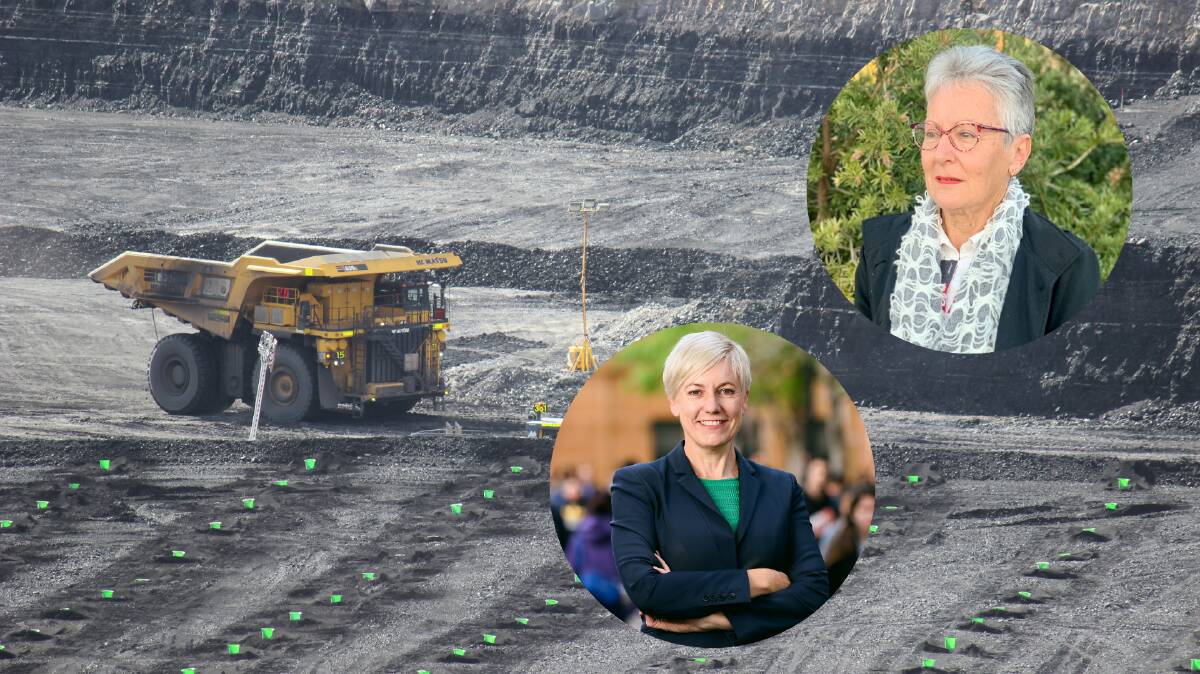 Moolarben Coal Mine. Inset: Rosemary Hadaway from the Mudgee District Environment Group (above) and Greens MP and Mining, Coal and Gas spokesperson, Cate Faehrmann (below). FILE