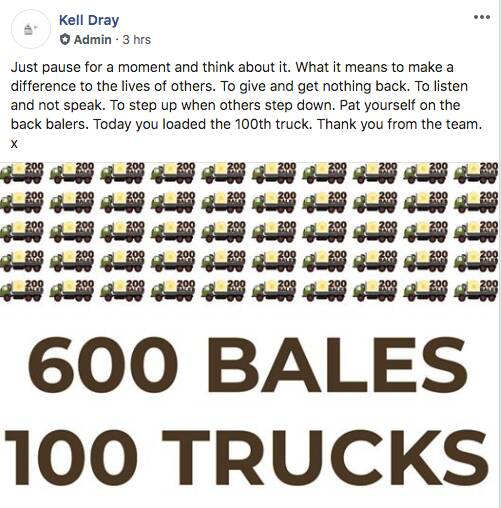Kelly's post on the 200Bales Facebook page.