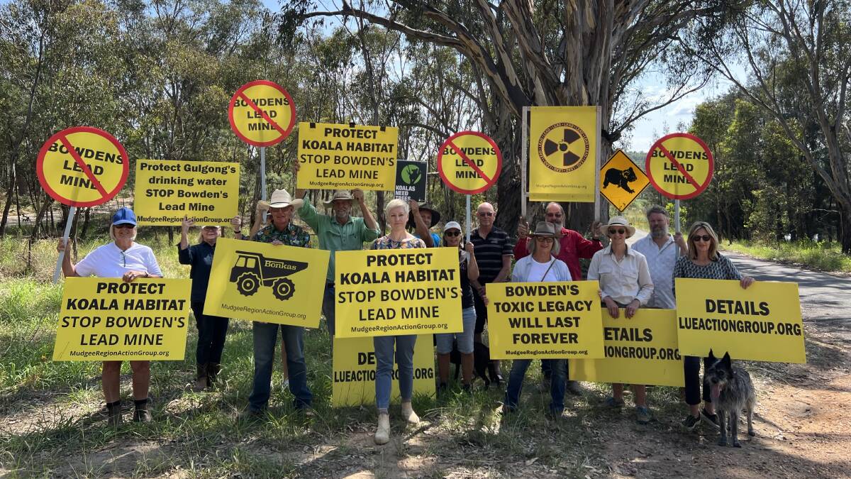 Greens MP Cate Faehrmann with Mudgee Region Action Group at the entry of the proposed site for Bowdens lead mine in late January 2024. Photo: Supplied