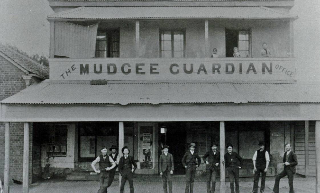 BACK IN THE DAY: The staff of the Mudgee Guardian and the Gulgong Advertiser out the front of the building. Photo: Mudgee Historical Society