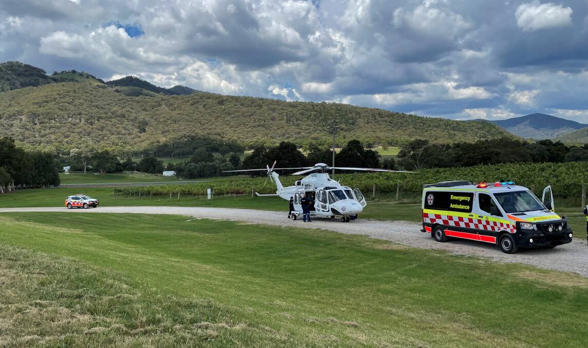 The Toll Ambulance Rescue Helicopter Service at the scene on Friday. Photo: Submitted 