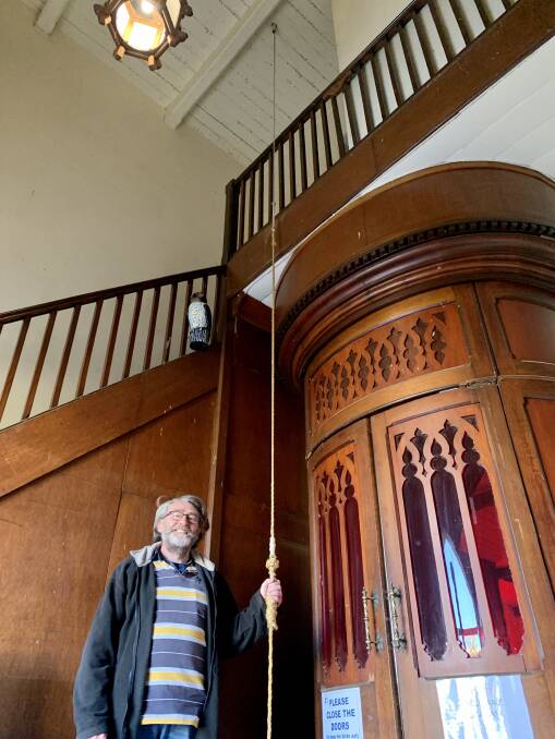 TOLL: Reverend Canon Jono Williams with the bell rope at Mudgee Anglican Church.