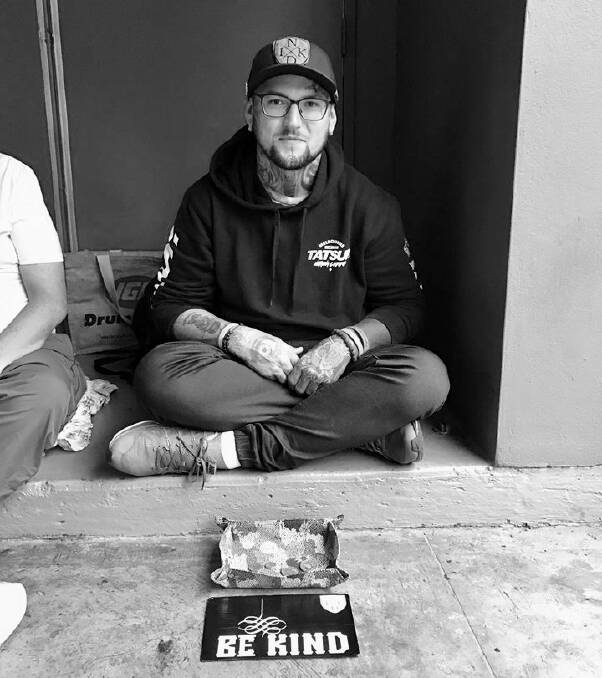 BE KIND: Heath Gay spent a month on the streets of Sydney to raise awareness for the plights of the homeless. Photo: Supplied