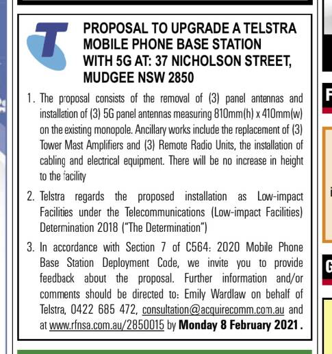 The notice as it appeared in the Mudgee Guardian.