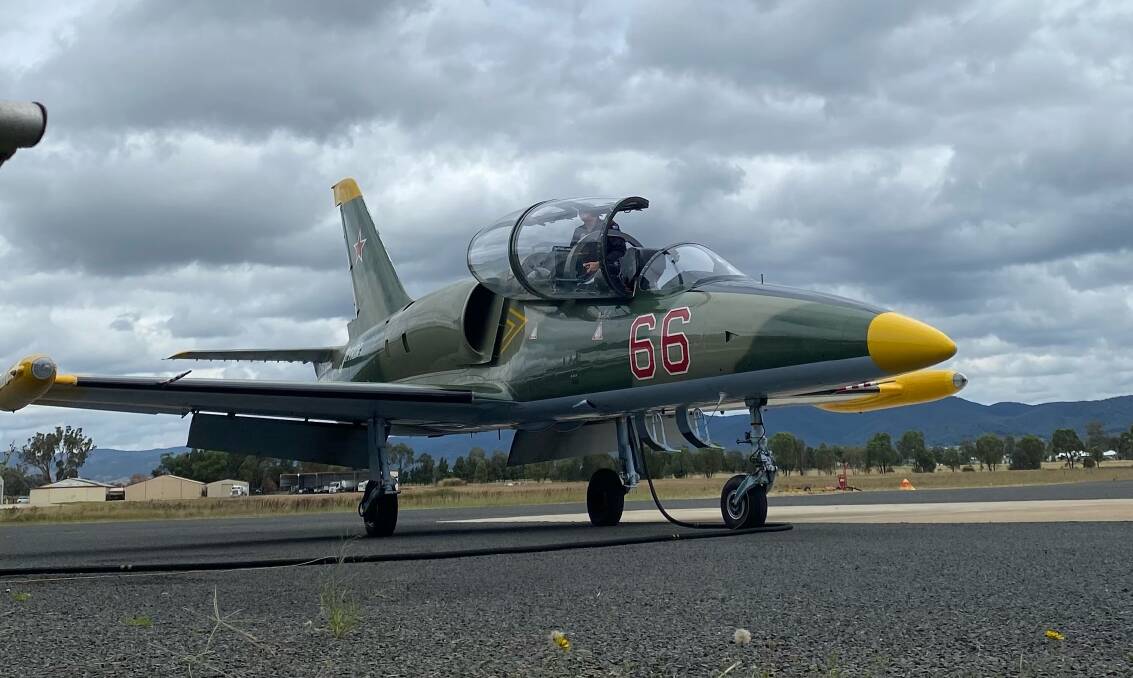The L-39 fighter at Mudgee Airport on Saturday. Photo: Supplied / Gary Chapman