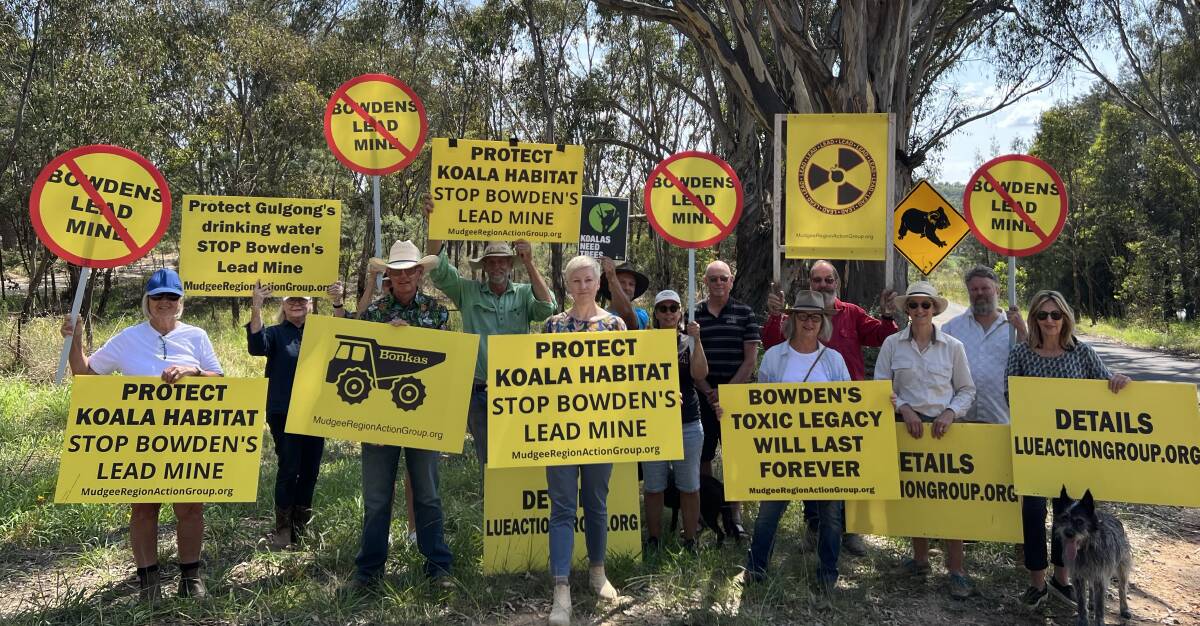 Greens MP Cate Faehrmann with Mudgee Region Action Group at the entry of the proposed site for Bowdens lead mine. Photo: Supplied
