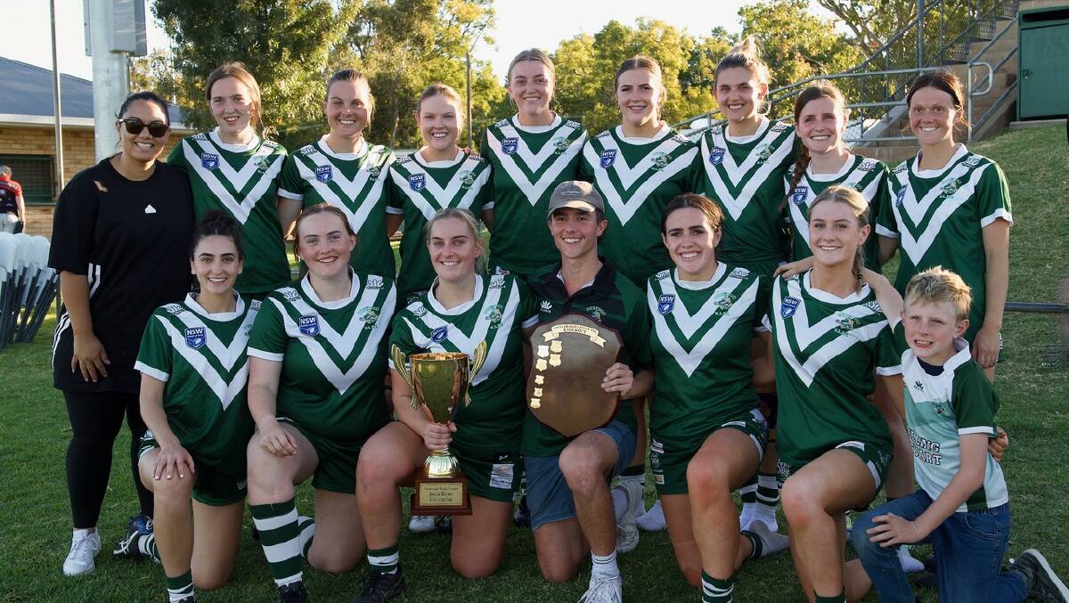 Jessica Skinner with the Dunedoo team who are not only the winners of the KO Shield but also the first holders of the Jessica Skinner Challenge Cup. Photo: Peter Sherwood Photography