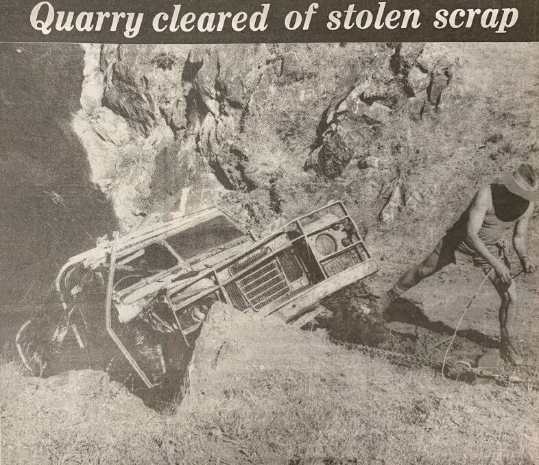 A landrover being pulled from the quarry as it appeared in a 1988 edition of the Mudgee Guardian.