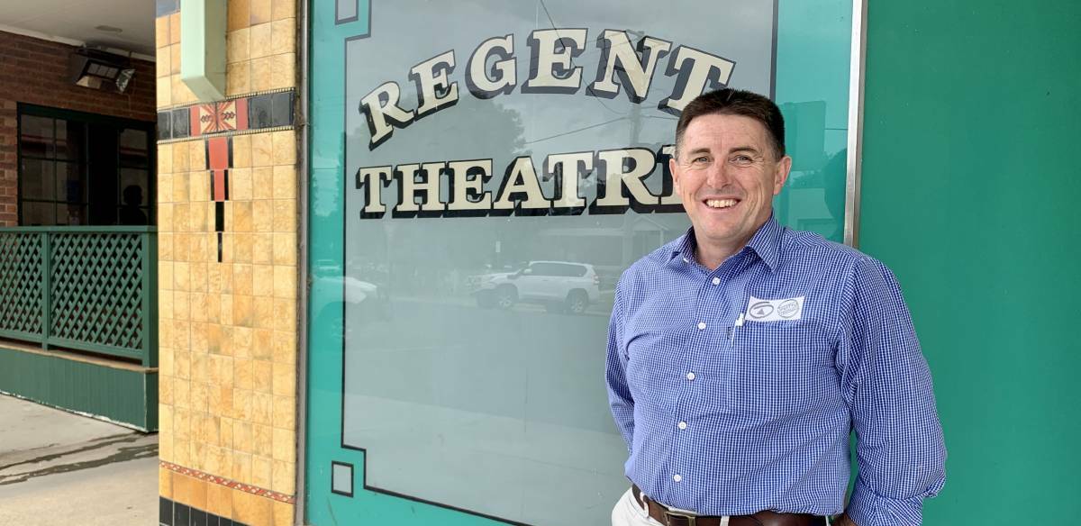 Robbie Palmer of First National Real Estate Mudgee outside the Regent Theatre the day after the auction announcement.
