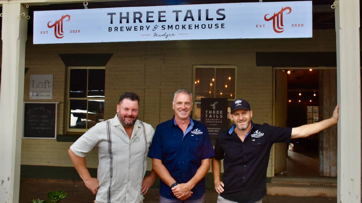 Three amigos: Ned Kelly, John Latta and Mick Ash of Three Tails Brewery in 2021.