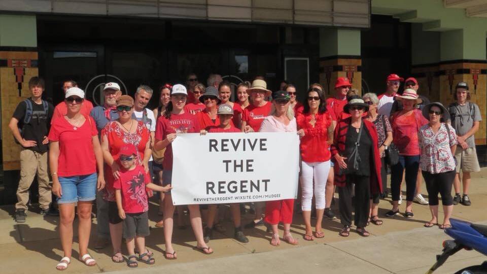 Simone and a group of supporters, known as 'revivers' out the front of the Regent Theatre recently. Photo: LM Photography