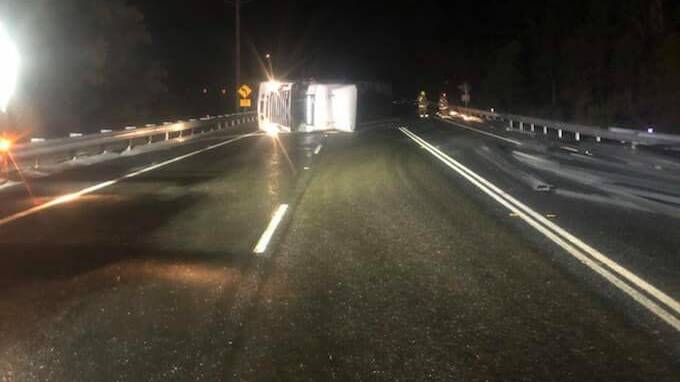 CLOSED: The Castlereagh Highway is closed in both directions following a semi-trailer crash early Thursday morning, diversions are in place. Photo: CUDGEGONG RFS