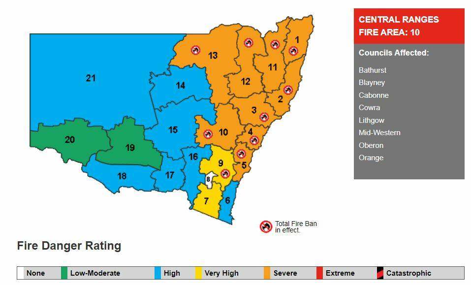 NO FIRES ALLOWED: There is a severe fire danger risk and total fire ban in force for the Central Ranges on Friday, December 6. Image: NSW RFS