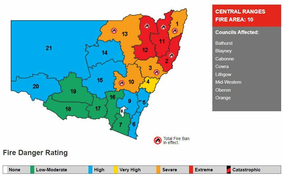 NO FIRES ALLOWED: There is a severe fire danger risk and total fire ban in force for the Central Ranges on Friday, September 6. Image: NSW RFS