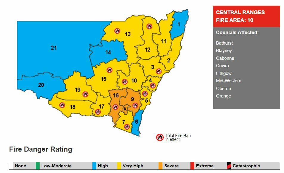 HEATWAVE: A total fire ban is in place for the Central Ranges on Friday, January 18. Image: NSW RFS
