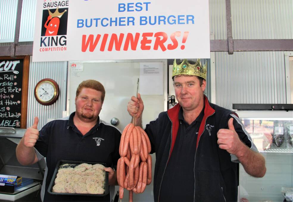 THE MEAT MAKERS: Sam Webb and Roy Roach won first prize on August 16 for two special creations. Photo: Bruce McGregor