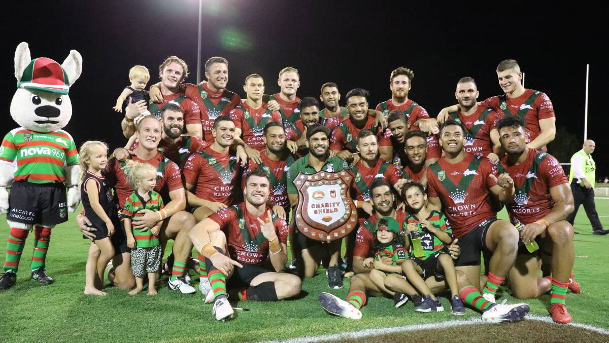 A SIX-YEAR REIGN: South Sydney will hold onto the Charity Shield for at least another twelve months after it edged St George Illawarra 22-18 on Saturday night. Photo: Simone Kurtz.
