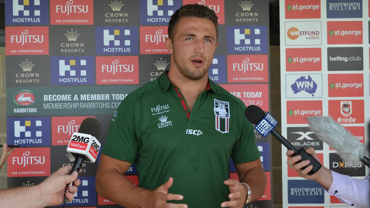 SLAMMIN' SAM: English international Sam Burgess will captain the claret and green on Saturday but will relinquish those duties when Greg Inglis is back in the starting side. Photo: Mark Rayner.