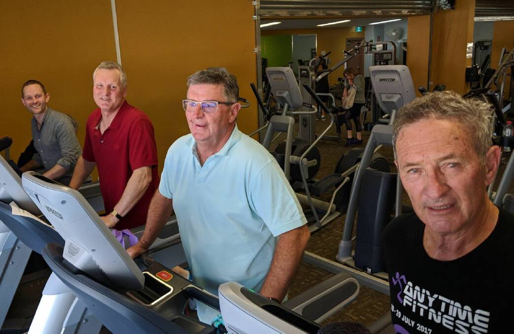 RAISING AWARENESS: Mid-Western representatives Sam Paine, Brad Cam, Des Kennedy joined Ken Sutcliffe during Friday's 'Tread Together' event at Anytime Fitness Mudgee. Photo: Julie Medved