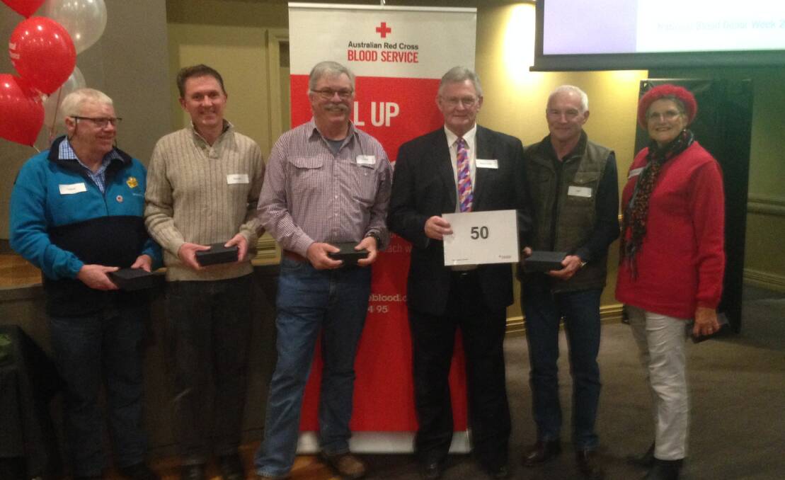 PRESTIGIOUS: Sandy Walker (third from left) was awarded for 50 blood donations at an Australian Red Cross Blood Service at Orange.