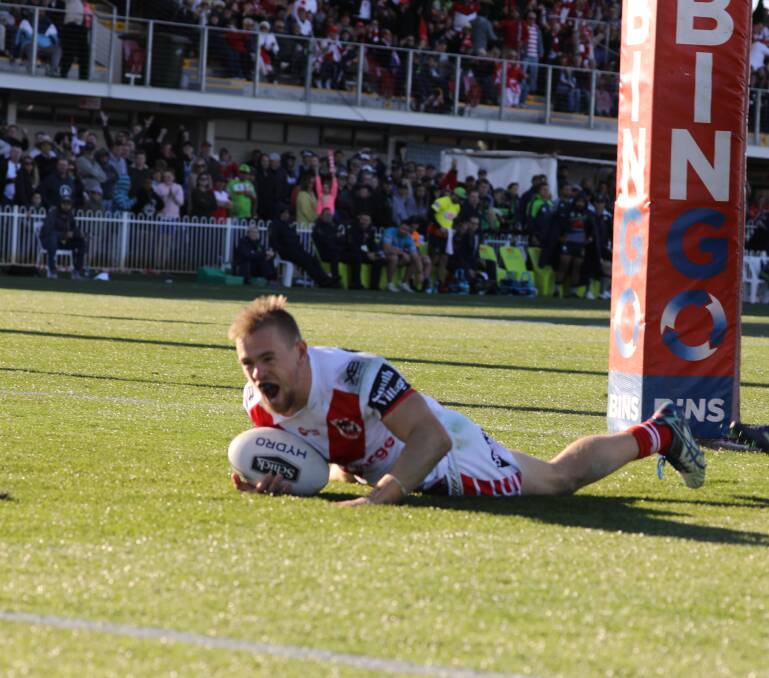 DUFF MAN: Matt Dufty beat a handful of defenders during a scintillating, short-side surge on Sunday as he sent St George Illawarra back to the winner's circle. Photo: Simone Kurtz