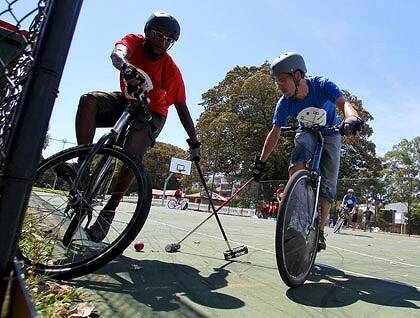 Wheel fun ... riders compete in a Bike Polo tournament in Alexandria on fixed gear bikes.