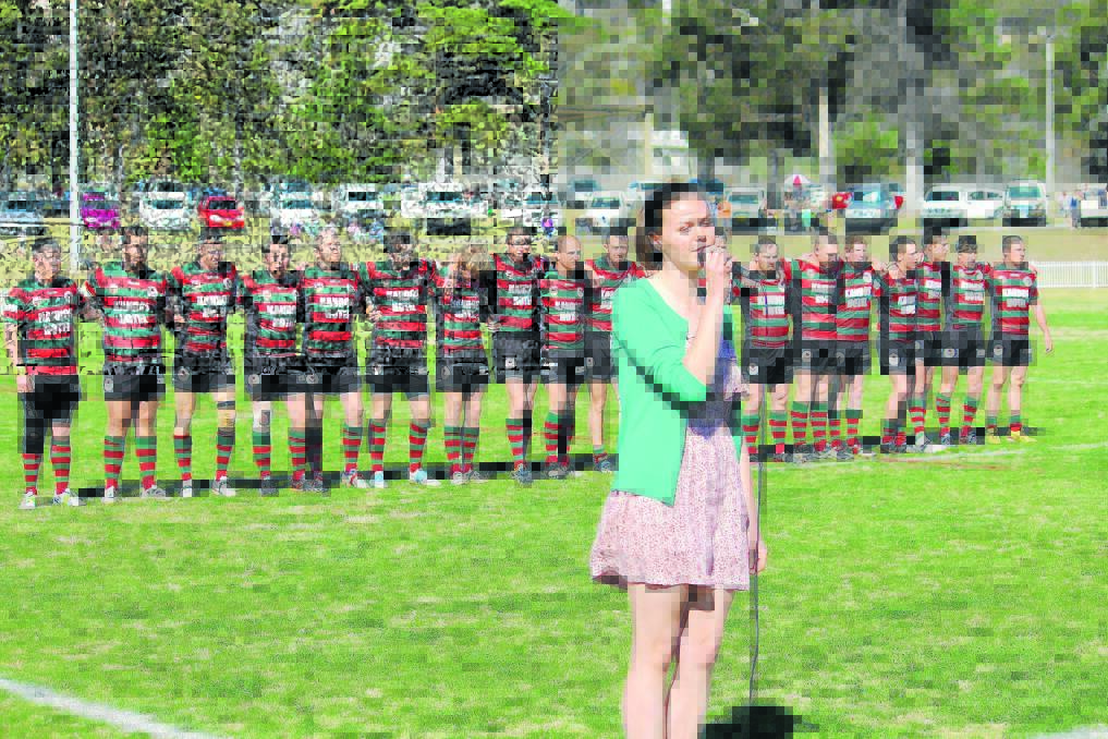 THE VOICE: Kandos High School student Caitlin Donnelly sings the national anthem prior to the Centennial Coal Cup grand final.  Photo: JOHN FITZGERALD	 080913jfkandosgfCaitlin