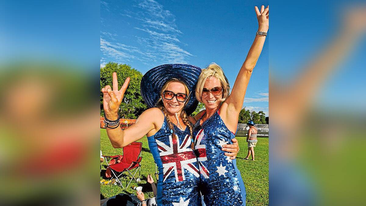 Virginia and Emma Wake from Sydney got into the Australia Day spirit at Parklands.    Photo by Sandy Smith 260113 SS/ParklandsConcert/2042